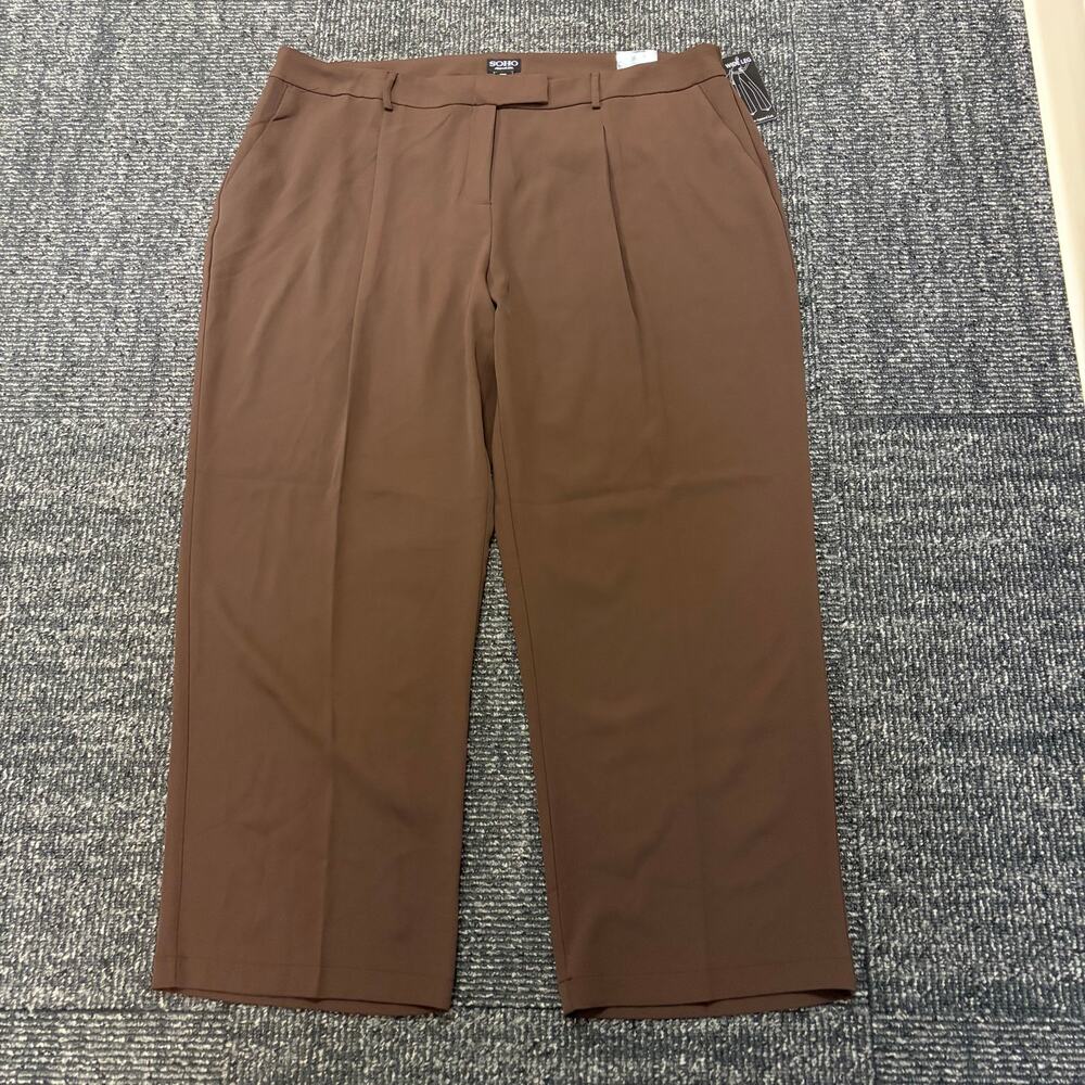 NWT Soho Apparell Brown Pleated Wide Leg Dress Pants Career Minimalist 22W